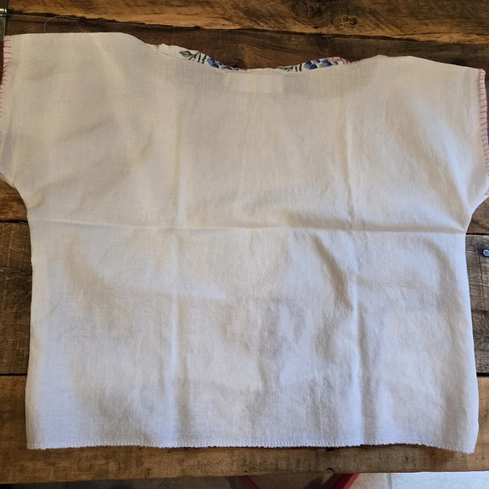 Vtg Upcycled Textile Crop Top Girls M Embroidered Dont Throw It Out